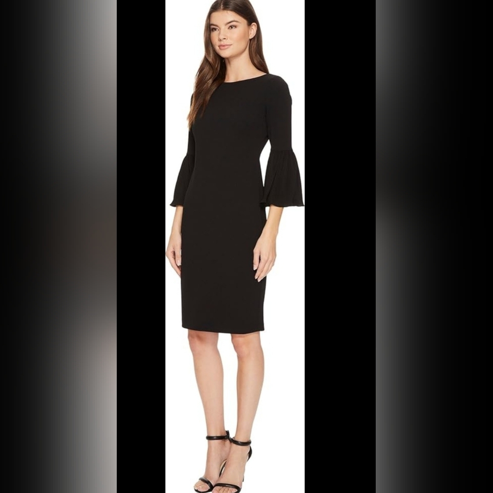 CALVIN KLEIN Womens Designer Black Dress 3/4 Bell Sleeve Sheath Size 4‎
